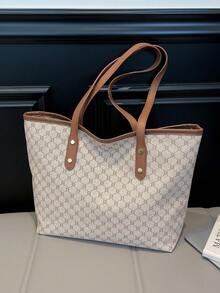 2025 New Autumn/Winter Fashion Tote Bag, Underarm Leopard Print Large Capacity Shoulder Handbag For Commuting - Beige - View 1