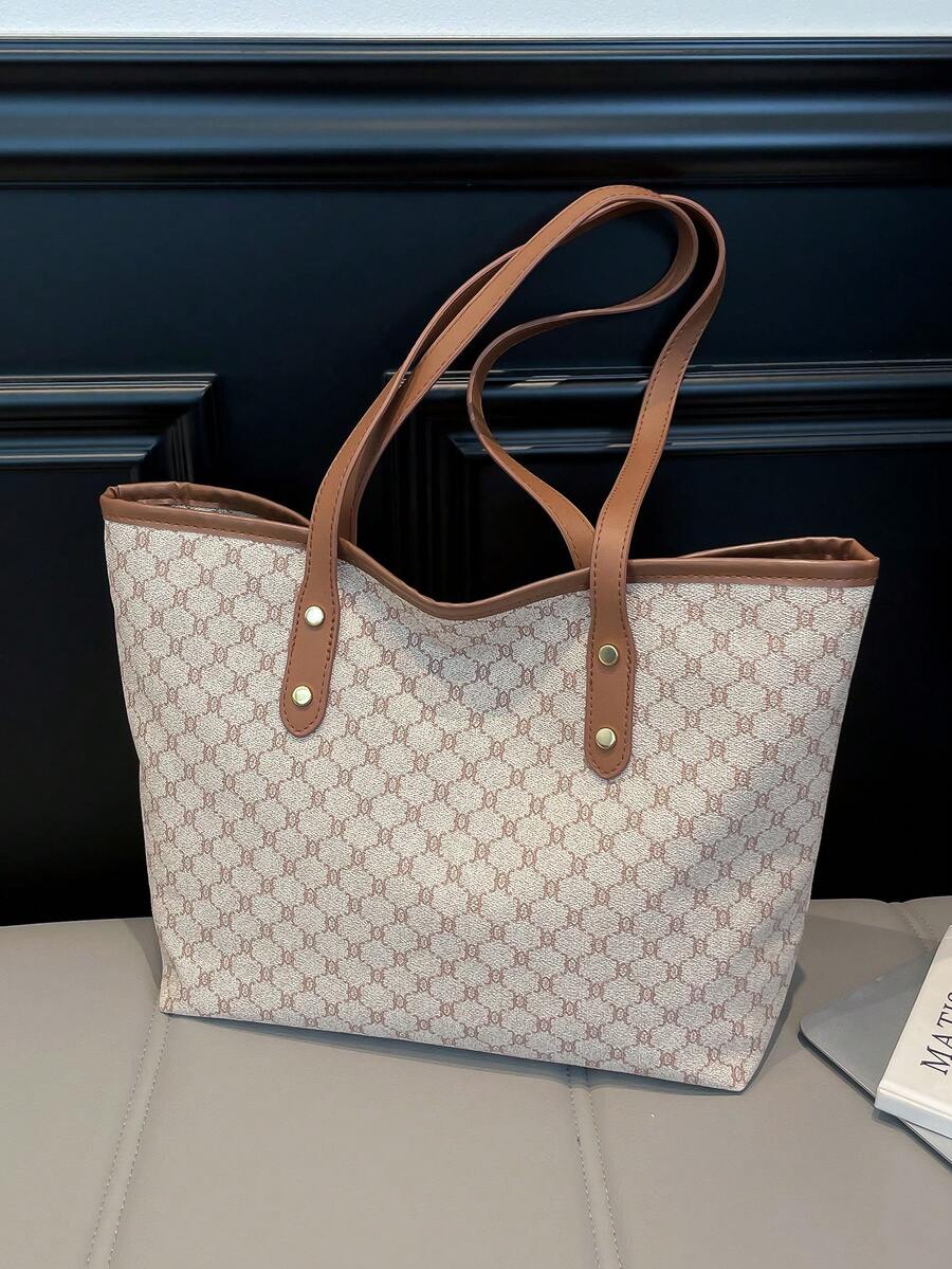 2025 New Autumn/Winter Fashion Tote Bag, Underarm Leopard Print Large Capacity Shoulder Handbag For Commuting - Beige - View 1