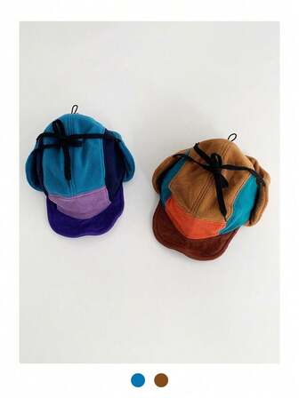 Vindtät färgblocksmössa i fleece med öronvärmare, lämplig för skidåkning, flygning, cykling, vintermössa med öronlappar, utomhussporter, höst/vinter