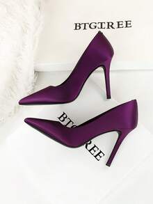 Giày cao gót mũi nhọn bằng satin, giày dự tiệc gợi cảm dành cho nữ với gót mảnh, gót nhọn. - Màu tím - Xem 4