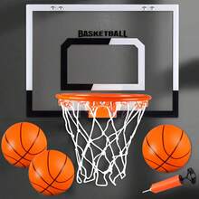 Tablero de Basquetbol para Niños, Mini Canasta de Baloncesto de Pared Interior, Aro Reforzado y 3 Mini Balón, Canasta Básquetbol para Puerta y Pared, Regalo Juguetes Deportivos - Blanco y Negro - Ver 3