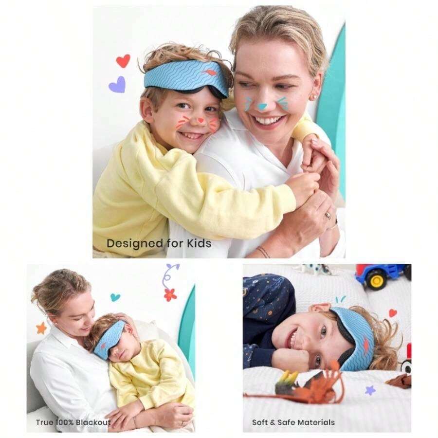 u2013 Antifaz para Dormir Infantil con Copas Ajustables, Cmodo Suave y Divertido, Transpirable y Lavable a Mquina, Para Nias y Nios de 6+ Aos Azul Glaciar - Azul Glaciar - Ver 1