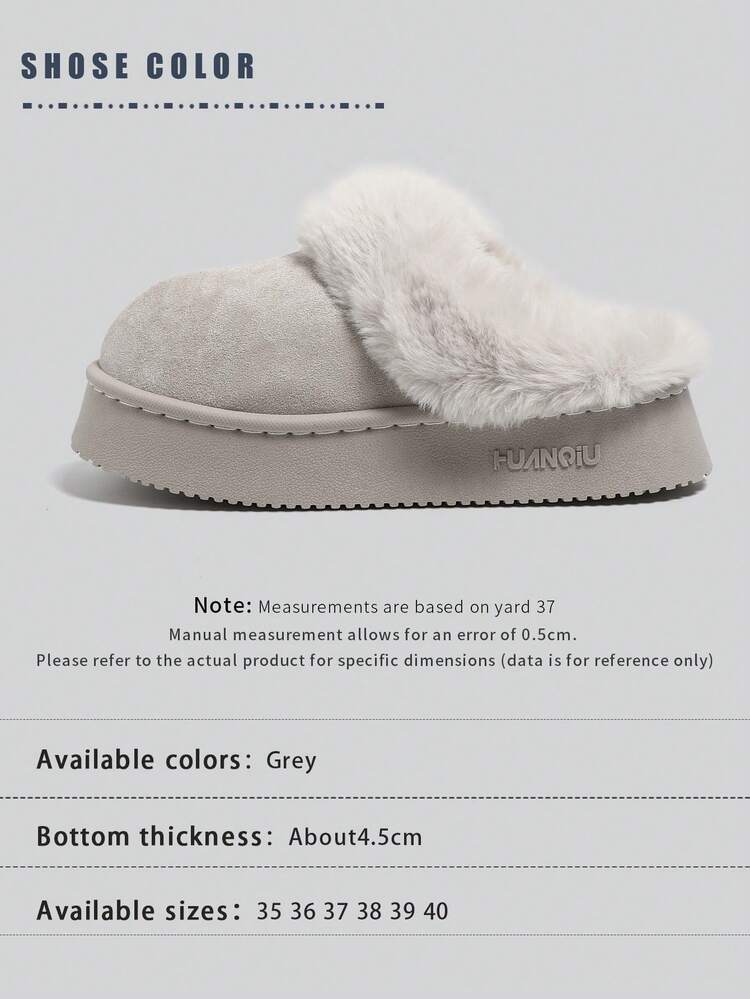 HUANQIU Christmas Gift - Women's Winter Slippers - Thick Sole Flat Plush Slippers: Warm And Comfortable Thick-Sole Snow Boots, Women's Short Casual Shoes, Suitable For Women In Winter, Plush Shoes. - Light Grey - View 6