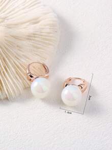 Nooxian 2 piezas Pendientes de aro con perlas, diseño de nicho, pendientes elegantes y lujosos para mujeres - Oro rosa - Ver 5