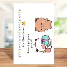 Thiệp Giáng sinh hình gấu trúc dễ thương và trẻ thơ - Quà tặng Giáng sinh cho gia đình và bạn bè, Thiệp cảm ơn kèm phong bì, Thiệp chúc mừng Giáng sinh, Thiệp chúc phúc, Thiệp trống - Bộ - Xem 2
