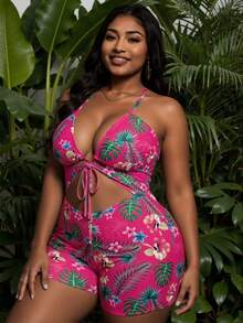 Slaydiva Traje de baño de una pieza para mujer de talla grande para vacaciones en la playa - Rosa Fucsia - Ver 3