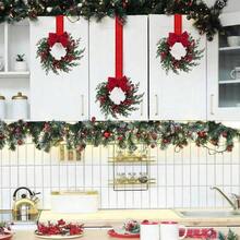 2pcs /1pc Christmas Wreaths With Ribbon, 26cm/10.24in Wreaths For Kitchen Cabinets, Christmas Window Wall Front Door Decorations, Small Christmas Wreaths - Compact Christmas Wreaths For Indoor Use, Fireplace Window Farmhouse Indoor Home Decorations - Multicolor - View 6