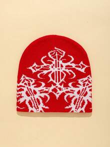 1pc Men's Cross Jacquard Knit Beanie, Suitable For Everyday Wear Men Winter Clothing - White Ash - View 4