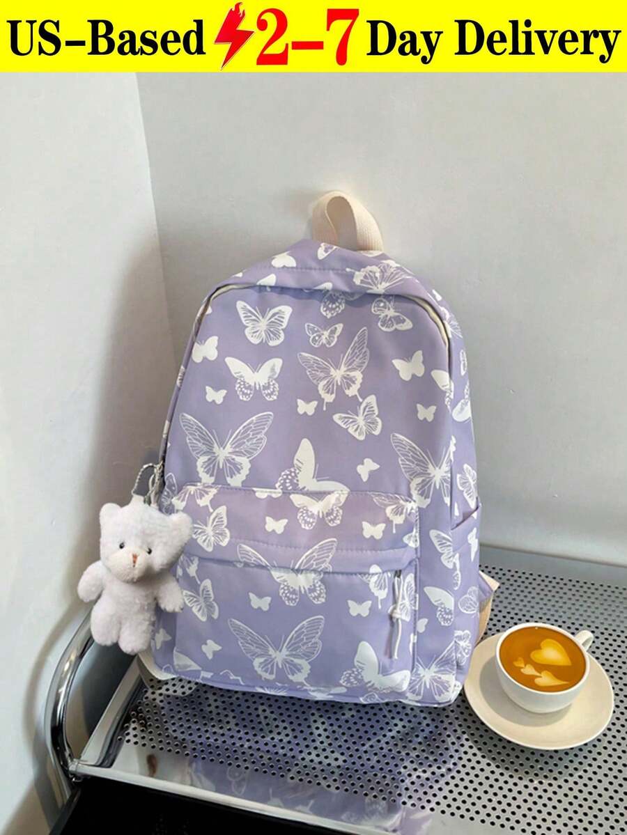 New Printed Lightweight Casual Fashion Backpack With A Classic Retro Canvas Design And Butterfly Print. Suitable For Teenagers, Women, College Students, Young Professionals, And Office Workers, Perfect For Office, University, Work, Business, Commuting, Outdoor Activities, Travel, And Excursions. A Must-Have Backpack For The Back-To-School Season. A Must-Have Item For College Students. This Classic Canvas Casual Fashion Backpack Features A Butterfly Print, Multi-Functional For Daily Use, Multiple Pockets, Lightweight Design, Large Capacity, And Moderate Size. This Multi-Functional Stylish Everyday Bag Has Multiple Pockets, A Lightweight Travel Design, Large Capacity, And A Moderate Size. A Stylish Backpack. - 彩色 - 查看 1