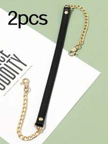 1pc Gold Metal Chain With Black PU Leather Strap - Fashionable & Versatile, Can Be Used As DIY Handbag & Shoulder Bag Accessory, Square Buckle Design, Suitable For Wallet Strap Or DIY Wallet Making - Multicolor - View 19