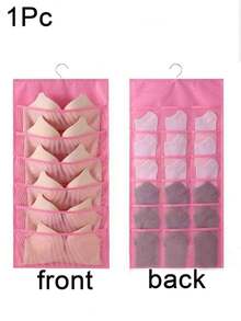 1 件带旋转金属衣架的悬挂式胸罩收纳袋，超大双面壁架衣柜网袋悬挂式收纳袋，用于胸罩袜子内衣内裤，双面内衣收纳袋，功能性内衣包装袋，悬挂式胸罩袜子收纳袋，用于学校配件学校用品的袋子