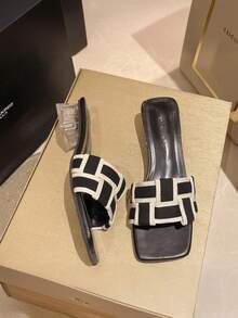 2025 Summer New Thick Heel Sandals Women Outdoor Wear Slippers French Checkerboard Fashion Slides - Black - View 6