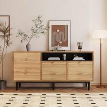 Modern Wooden Sideboard With Three Doors And Shelves, 160 X 35 X 76 Cm, Easy Assembly, Space-Saving Design, Robust And Reliable - Brown - View 2