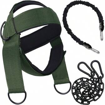 New Neck Strength Trainer Set, Enhance Neck Strength, Green Neck Brace Strength Trainer, 30-Inch Heavy Duty Steel Chain, Safely Supports Up To 280 Lbs, Strengthen Neck Core Strength, Resistance Band Length: 26 Inches, Suitable For Football Players, Boxers, Taekwondo Athletes, Wrestlers, Etc.