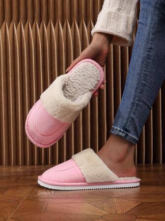 Women's Fluffy Casual Slippers, Warm Thermal Lined, Suitable For Beach, Home, All Seasons