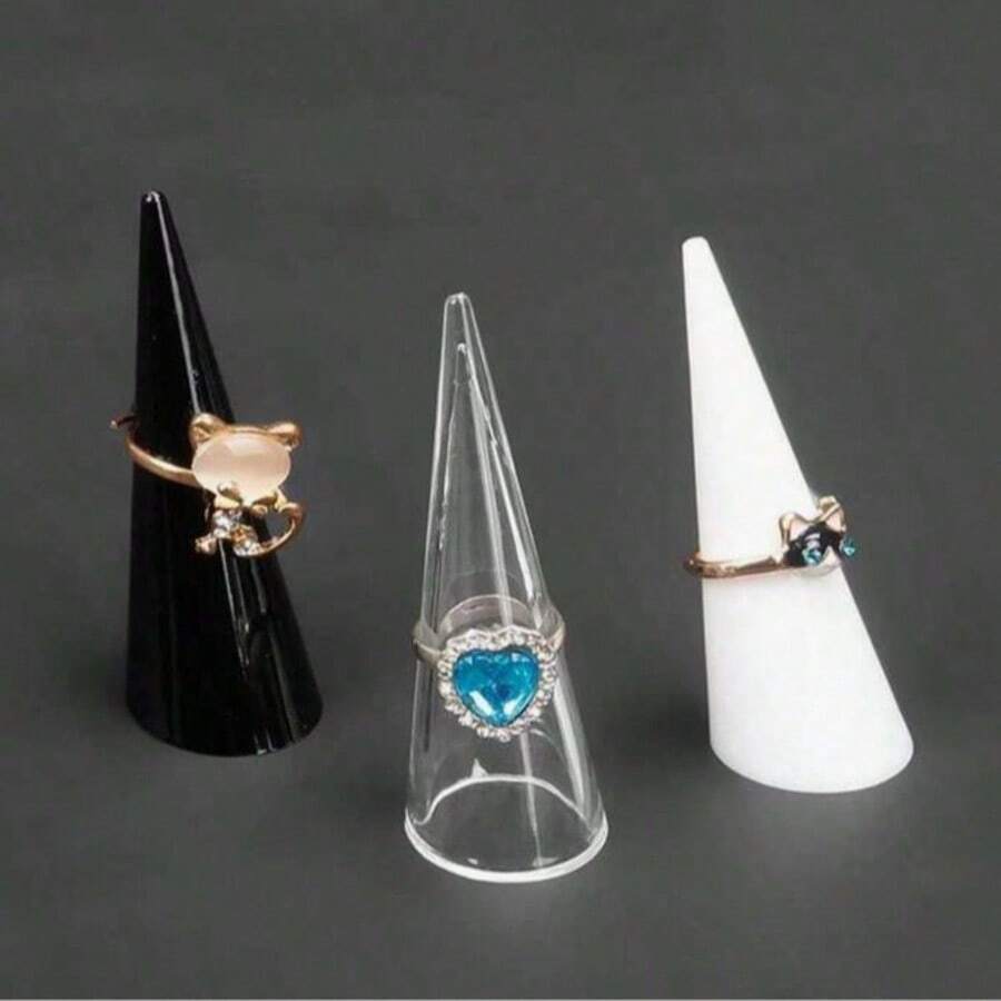 1pc Acrylic Triangular Cone Display Stand, Transparent Plastic Ring Jewelry Organizer Holder, Multi-Color Cone Ring Display Rack, Acrylic/Plastic Jewelry Storage Box In Black, White And Clear, Portable Ring Stand Suitable For Displaying Engagement Rings And Fashion Rings, Great For Retail Stores, Vanity, Craft Fairs. Sturdy Jewelry Holder, Essential For Jewelry Enthusiasts And Small Business Owners, Accessory Rack