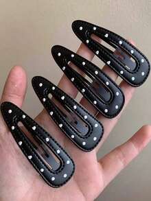 2pcs Fashionable Simple Elegant Versatile Black & White Polka Dot Leather Hair Clips, Suitable For Women Everyday Wear, Gifts, Claw Clips, Hair Claws, Hair Slide, Hair Barrettes, School Stuff, Hair Accessories