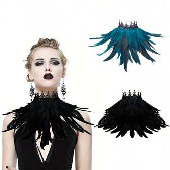哥特朋克风仿羽毛围巾，节日配饰，适合舞台角色扮演、派对和舞会装扮