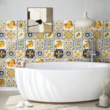 12pcs Bohemian Floral Ceramic Tile Stickers, Self-Adhesive PVC Stickers For Kitchen Backsplash, Bathroom And Stair Walls - Easy To Apply And Remove, 10/15/20cm*12pcs - Multicolor - View 10