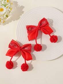 2pcs Elegant Bowknot Hair Clips - Red - View 3