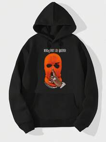 Sudadera con capucha impresa ás dinero, menos amigos, sudadera genial para hombres, sudadera casual con bolsillo canguro, adecuada para invierno y otoño - Negro - Ver 1