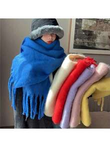 1pc Classic Solid Color Unisex Scarf, Suitable For Men And Women, Elegant And Soft Fringed Warm Shawl Scarf, Multifunctional Autumn/Winter Scarf, Suitable As A Gift - Multicolor - View 1