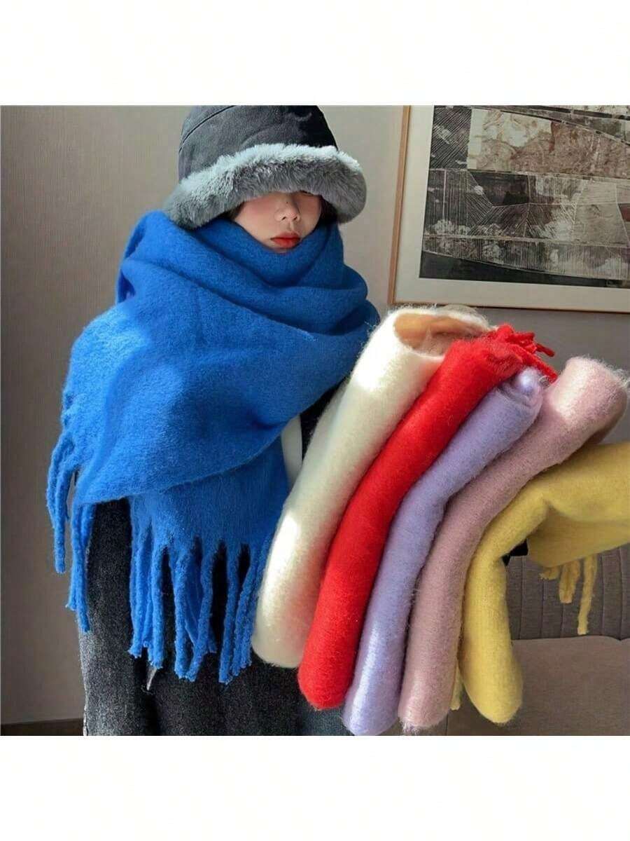 1pc Classic Solid Color Unisex Scarf, Suitable For Men And Women, Elegant And Soft Fringed Warm Shawl Scarf, Multifunctional Autumn/Winter Scarf, Suitable As A Gift - Multicolor - View 1