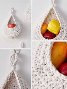 INS Creative Macrame Wall Hanging Teardrop Bird Nest Net Bag, Handmade Woven Cotton Rope Fruit Vegetable Storage Net Bag, Kitchen Decor Wall Hanging Net Bag, Vegetable Fruit Storage Basket, Bird Nest Wall Mounted Net Bag - Multicolor - View 3