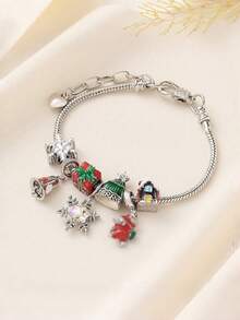 1 件优雅可爱的圣诞水晶雪花圣诞树、圣诞老人、铃铛串珠可调节手链，理想的节日礼物 - 彩色 - 查看 2