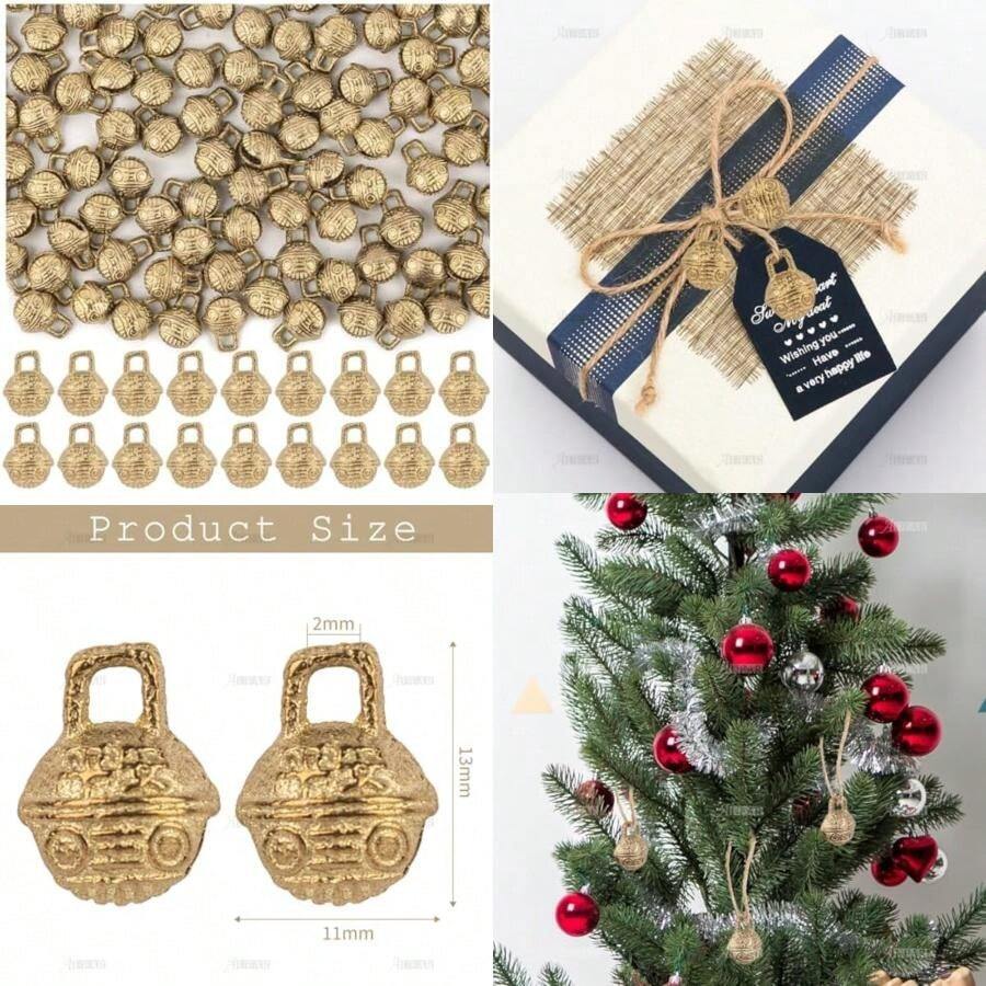 AUEAR, Antique Gold Bells Brass Bells Vintage Indian Bells Charms Pendants for Pet Bell Dog Collar Bells Crafting Home Door Decor(Paquete de 100 0.433 in) - Multicolor - Ver 1