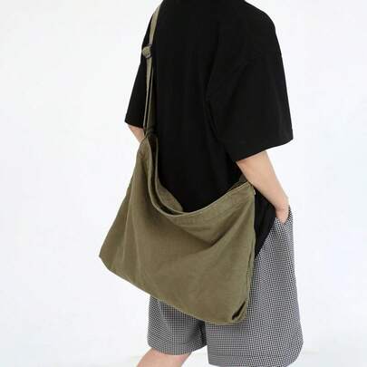 Men Women Shoulder Bag, Large Capacity Solid Zipper Closure Canvas Crossbody Bag