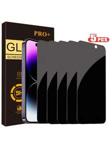 5pcs Anti-Spy Tempered Glass Screen Protector Compatible With IPhone 17/16e/15/14/13/12/11 Pro Max/XR/X/XS Max/7/8 Plus, 5pcs/Pack Mobile Phone Privacy Protection Glass - Black - View 34