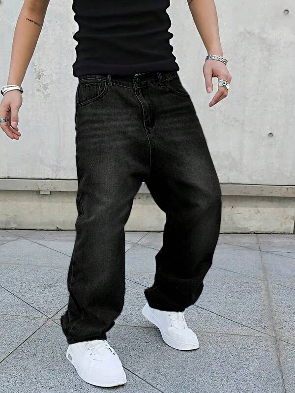Y2K Men's New Washed Loose Denim Pants, Casual All Season Versatile And Simple Jeans