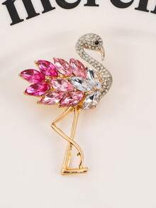1pc Unique Crystal-Like Flamingo Brooch Pin, Suitable For Daily Outfit And Gift - Pink - View 2