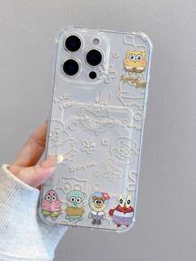 SpongeBob SquarePants 1 pieza Estuche protector de tarjeta transparente y divertido con diseño gráfico de la estrella de mar grande, Línea de arte de Squidward y patrón de letras de Bob Esponja, Funda de teléfono a prueba de golpes compatible con iPhone 11/12/12 Pro Max/14 Pro Max/15/15 Pro/16/16 Pro Max - Multicolor - Ver 3