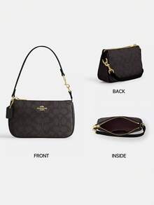 Coach Nolita 19 单肩包，经典帆布材质，复古女士腋下包，方形斜挎包，优雅旅行包 - 胡桃木拼黑色 - 查看 8