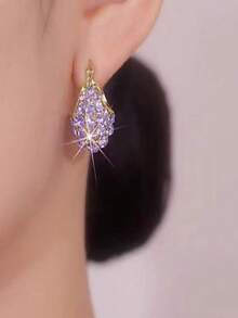 أقراط سلة مرصعة بالماس البنفسجي عالية الجودة، راقية ومتعددة الاستخدامات، أنيقة وعصرية