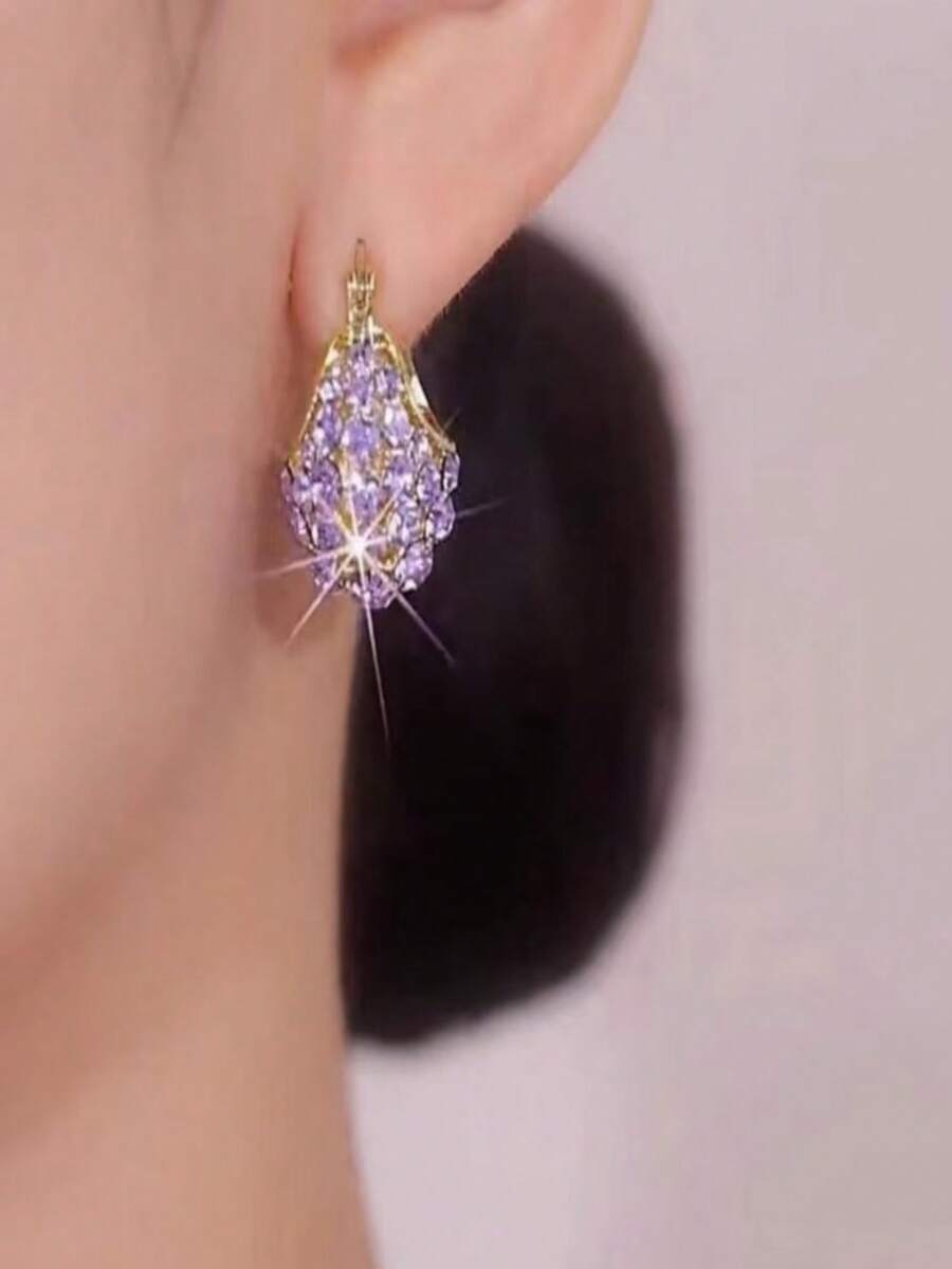 أقراط سلة مرصعة بالماس البنفسجي عالية الجودة، راقية ومتعددة الاستخدامات، أنيقة وعصرية