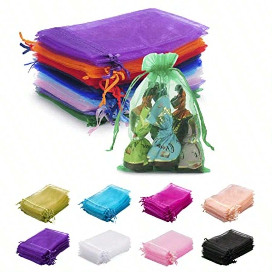 TYUI MOTYAWN 100 Pieces Organza Bags - 4x6 Inches Drawstring Mesh Gift Bags For Jewelry Wedding Party Mixed Color - MixedColor - View 1