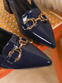 大码女士优雅高跟鞋，舒适通勤/工作鞋，黑色、酒红色、白色、藏蓝色，带踝带，粗跟 - 藏蓝色 - 查看 7