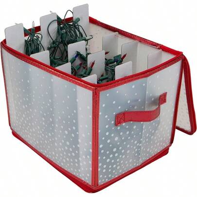 Velocion-Simplify Holiday Light Organizer Box Holds 500  Christmas Storage Tree String  5 Divider Reels Collapsible Ultra Zip Red
