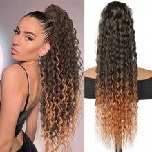 Ponytail Extension 24 Inch Long Deep Wave Hair Ponytail Drawstring Ponytail Synthetic Hairpiece For Women - Multicolor - View 5