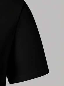 Tween Girl Letter Graphic Print Round Neck Short Sleeve Top And Pants Set - Black - View 4