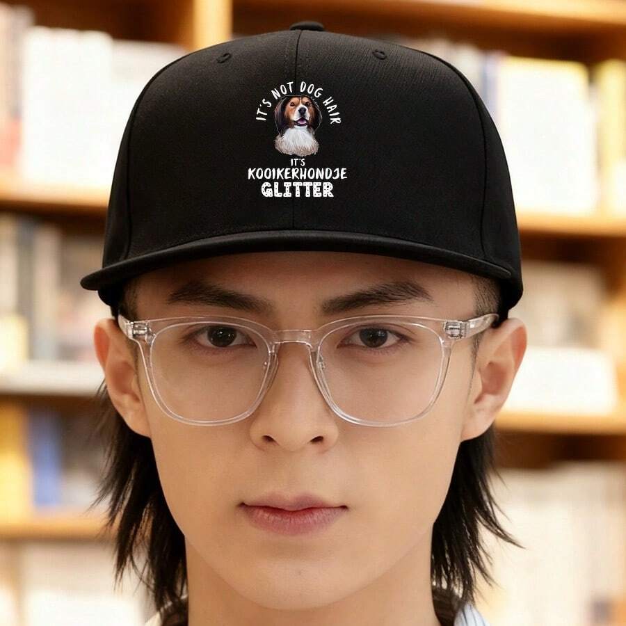 A cool baseball cap in black with a cute dog pattern embroidery on a not-dog hair texture and a glitter finish low cap snapback cap small head around fashionable breathable ball cap graphic print haphop baseball cap duck cap large head around retro low cap sports duckville cap Baseball cap snapback flat bill cap visual baseball cap unisex snapback cap - ブラック - チェックする 1