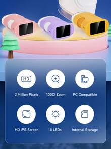 儿童便携式显微镜，手持式显微镜，4-8岁小小科学家的完美礼物，数码显微镜尺寸为5.94英寸 x 3.46英寸，迷你口袋数码显微镜，适合儿童和成人，3-8岁儿童科学实验套装，配备2.0英寸IPS屏幕和8个可调节LED灯。