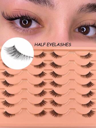 NAIJEMA 14 Pairs Half Lashes Clear Band 10mm Cat Eye Tail Elongated Lashes 3/4 Corner False Eyelashes Natural Look