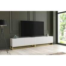 Ripple Duo TV Unit 200cm - Modern Fluted Design With Push To Open Doors - White - View 7