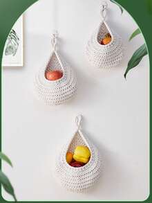 INS Creative Macrame Wall Hanging Teardrop Bird Nest Net Bag, Handmade Woven Cotton Rope Fruit Vegetable Storage Net Bag, Kitchen Decor Wall Hanging Net Bag, Vegetable Fruit Storage Basket, Bird Nest Wall Mounted Net Bag - Multicolor - View 4