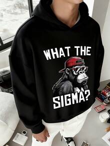 Tween Boys Casual Simple Cool Monkey Print Hoodie Boys Long Sleeve Sweatshirt Autumn And Winter Students - Black - View 7