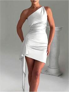 Women's Asymmetrical Fringe Vegas Dinner Dress One Shoulder Fringe Going Out Club Birthday Dress - 白色 - 查看 3